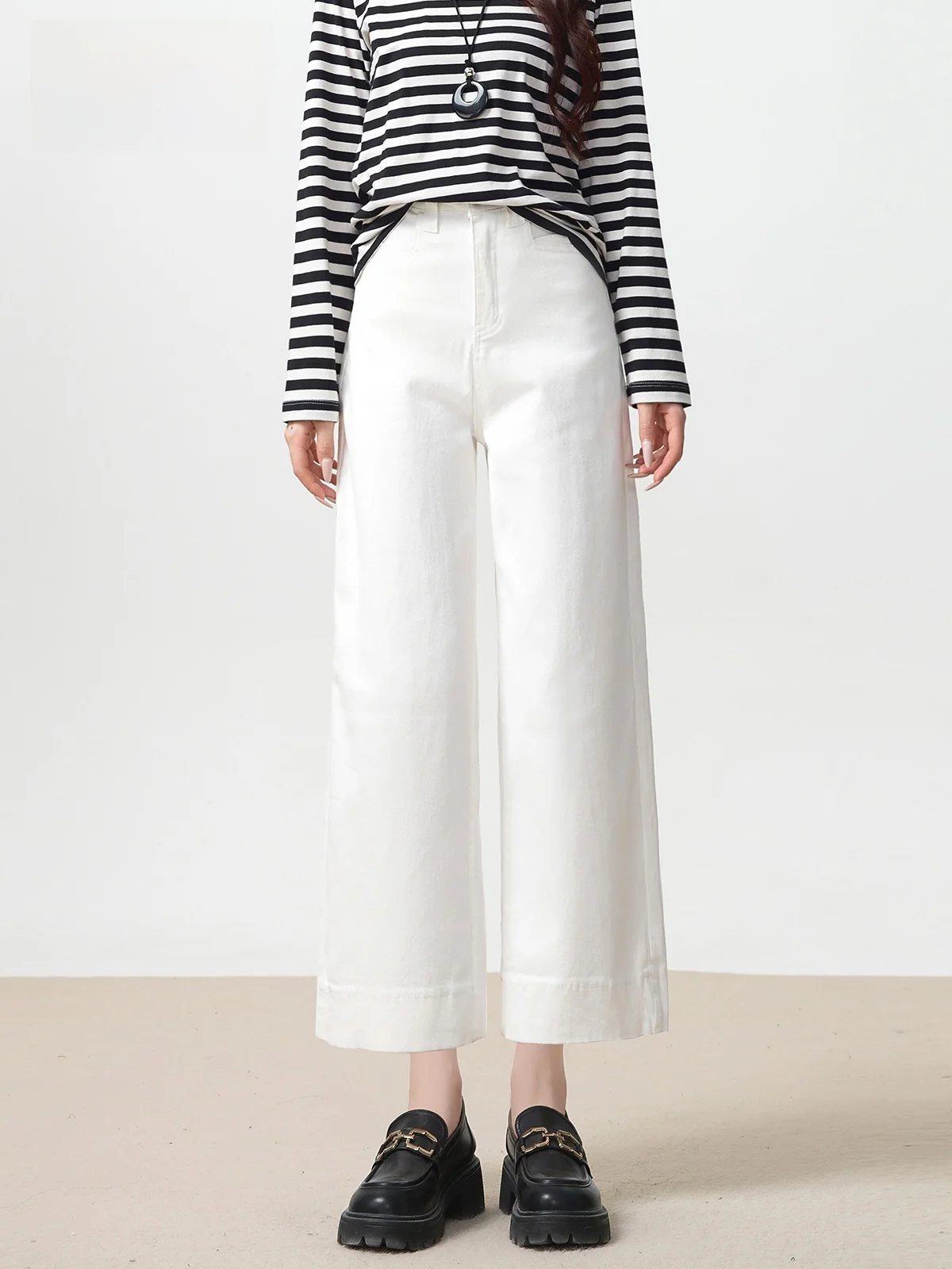 

Прямые белые джинсы с высокой талией, женские свободные широкие брюки, весна-осень, новинка, корейский эффект похудения Faion