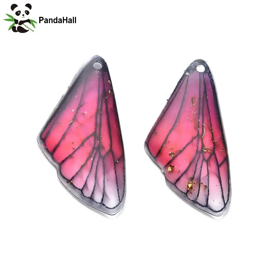 PandaHall 100pcs Transparent Resin Pendants with Gold Foil, Insects Wing Shape Multi-Color 24.5x11.5x2mm for Jewelry Making