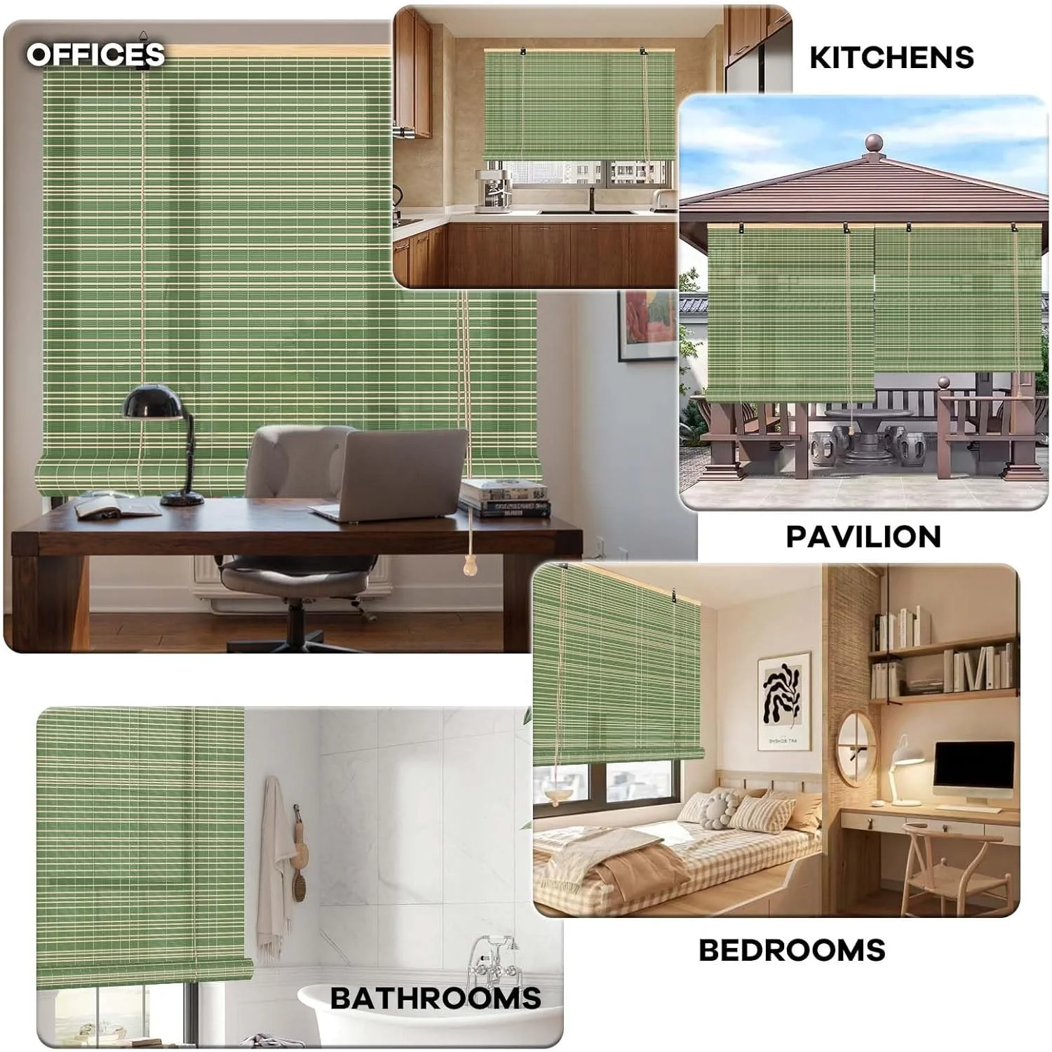 Bamboo Curtains with Lifter, Roller blind for Balcony, Tea Room, Garden, Outdoor, Wooden, Natural, Manual, Sunshade Blinds