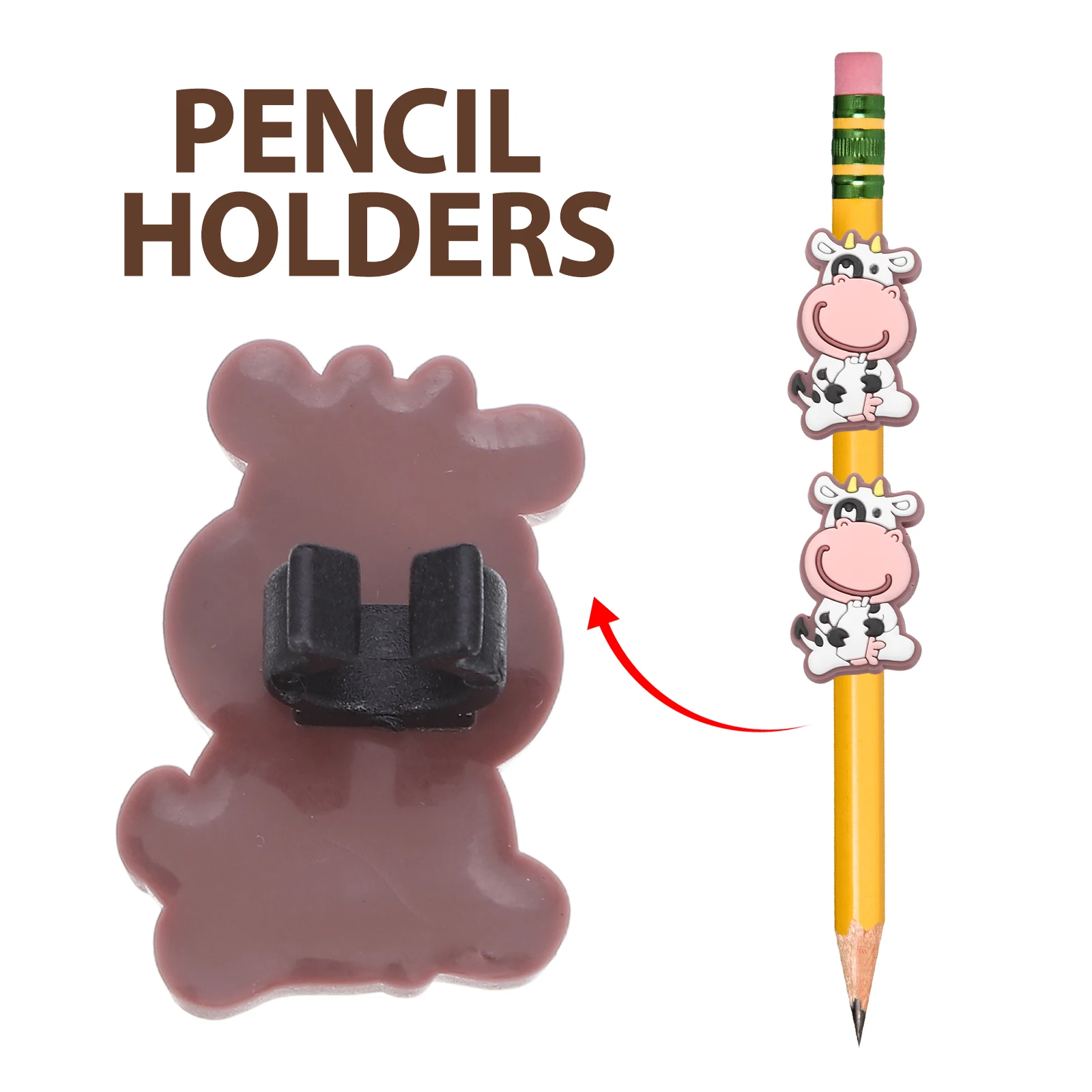 

20pcs Cute Pencil Topper Soft PVC Pencil Clips Cartoon Cow shaped Gel Pen Charms for Students School Classroom Rewards