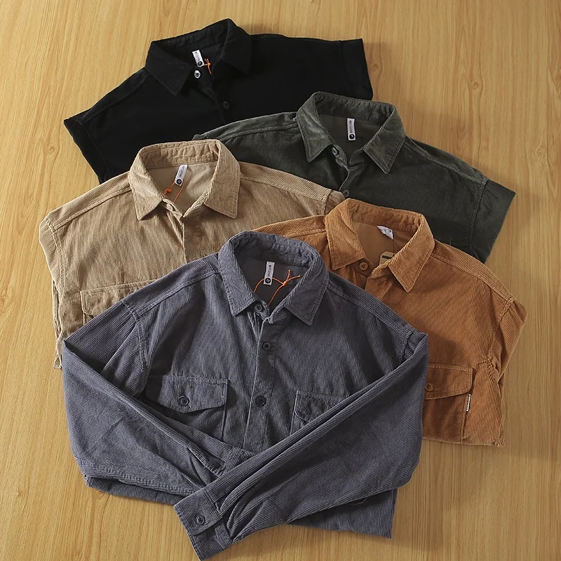 

Recommended 100% Cotton Vintage Corduroy Loose Long Sleeve Casual Shirt Youth Popular Standard Fit Autumn Wear Pure Color