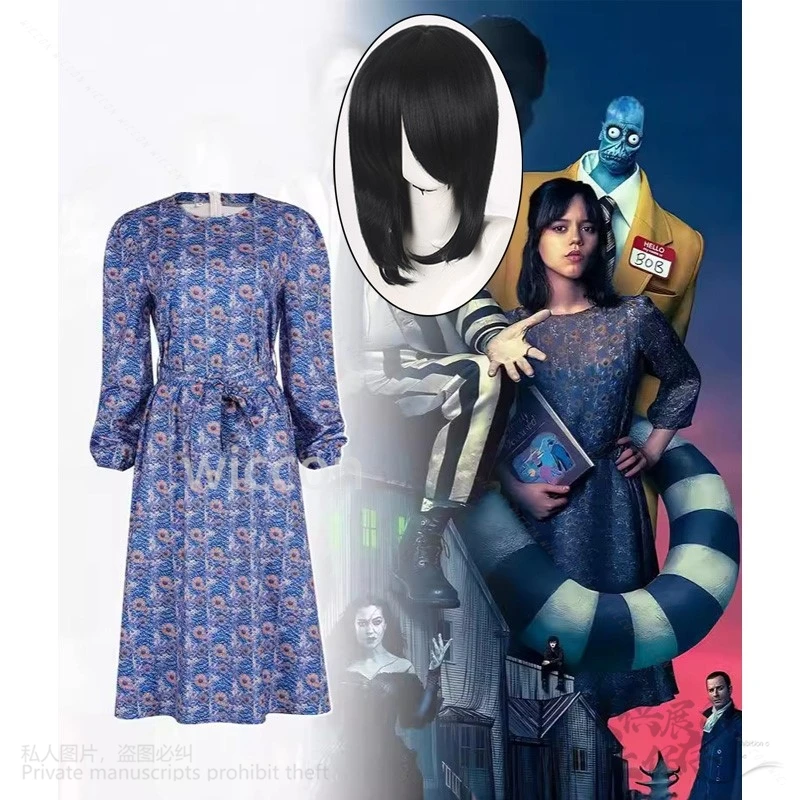 2024 New Movie Beetl 2 Customized Astrid  Dress Floral Dress Cos Girls Lolita Skirt Roleplay Fantasia Outfits Female Wigs