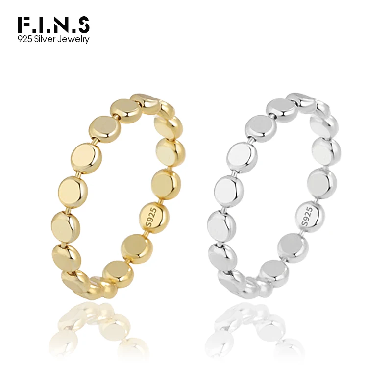 F.I.N.S Minimalist Fine Jewelry Geometric Flat Round Beads S925 Sterling Silver Ring Simple Stackable Silver Finger Ring 925