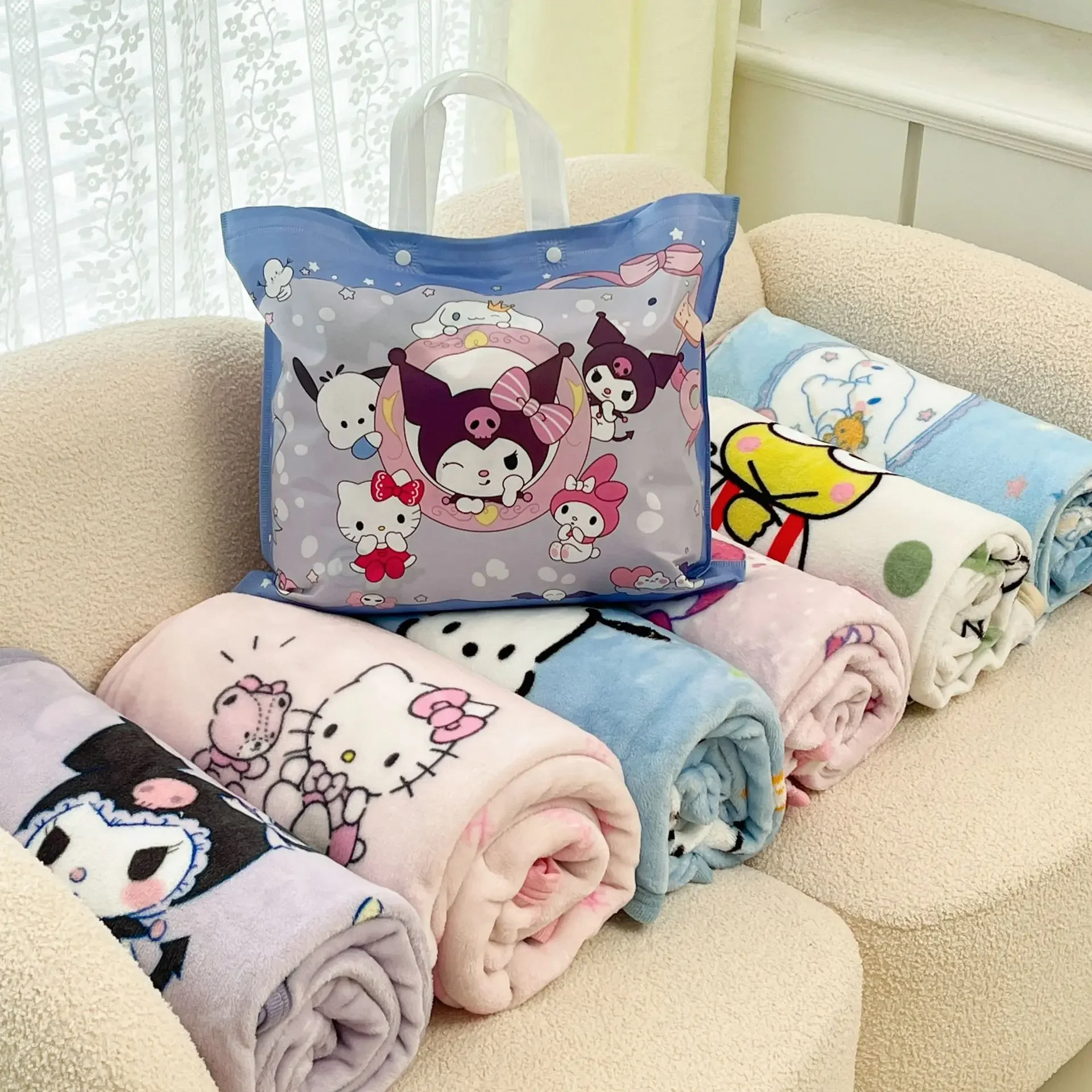 Kawaii Sanrio My Melody Cinnamoroll Plush Travel Camp Blanket Y2k Cartoon Anime Cute Air Conditioning Sofa Nap Blanket Winter