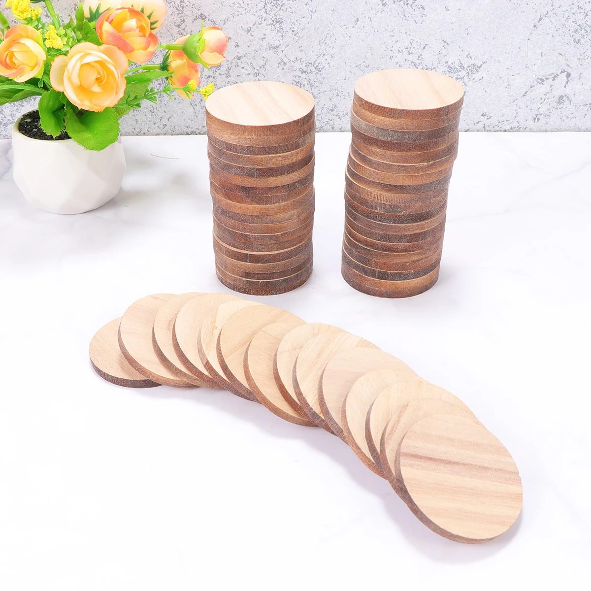 

50pcs Chips 5mm Thick Smooth Premium Eco-Friendly DIY Decor Discs for Costume Buckle Natural Craft Accessories Piece Round