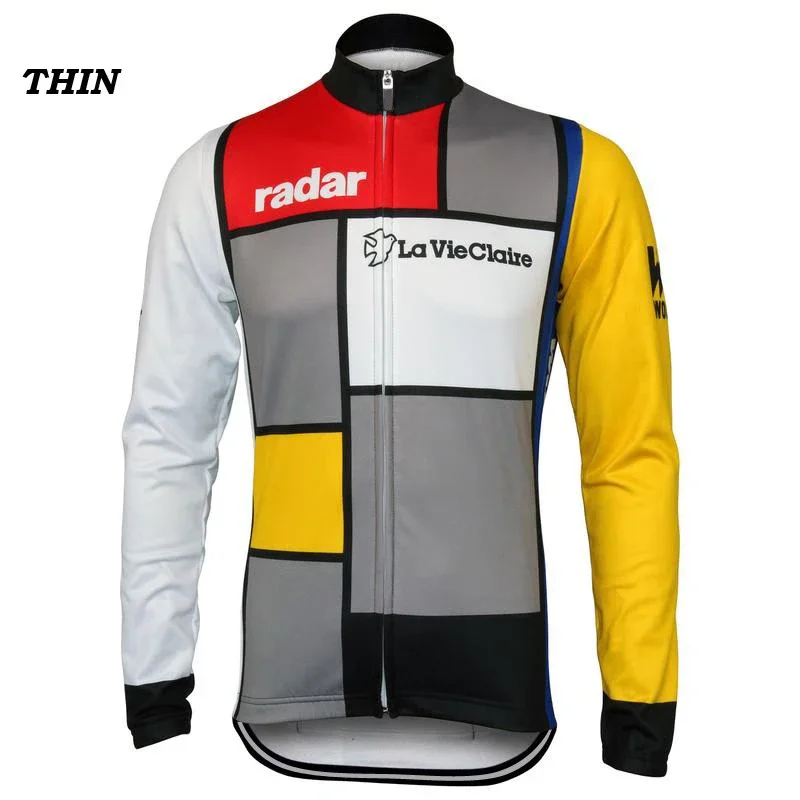 New Retro Team Cycling Jersey Long Sleeves Thin OR Winter Thermal Fleece Customized Road Mountain Race Top Classical