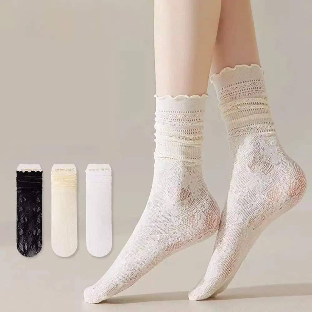 

Jk Color Lolita Socks Breathable Hollow Out Crew Socks Soft Cotton Thin Socks