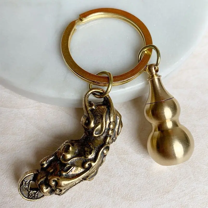 Brass Gourd Abacus Keychain Automobile Hanging Ornament Fulu Pure Copper Ornament Gifts Vintage Keychain Pendant