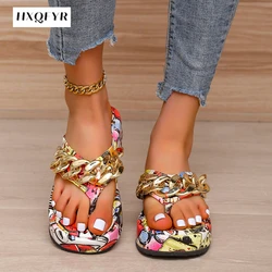 2022 Summer Women Newest Fashion Chain Flip-flops Sandal Slippers Shoes Woman Flat Platform Sandals Casual Flat Slippers Slides