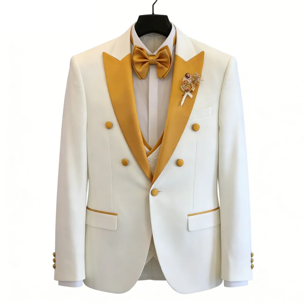 

Floral Wedding Suits for Men Double Breasted Jacket with Vest Pants 3 Pieces Peak Lapel Groom Tuxedo Male Fashion Suit