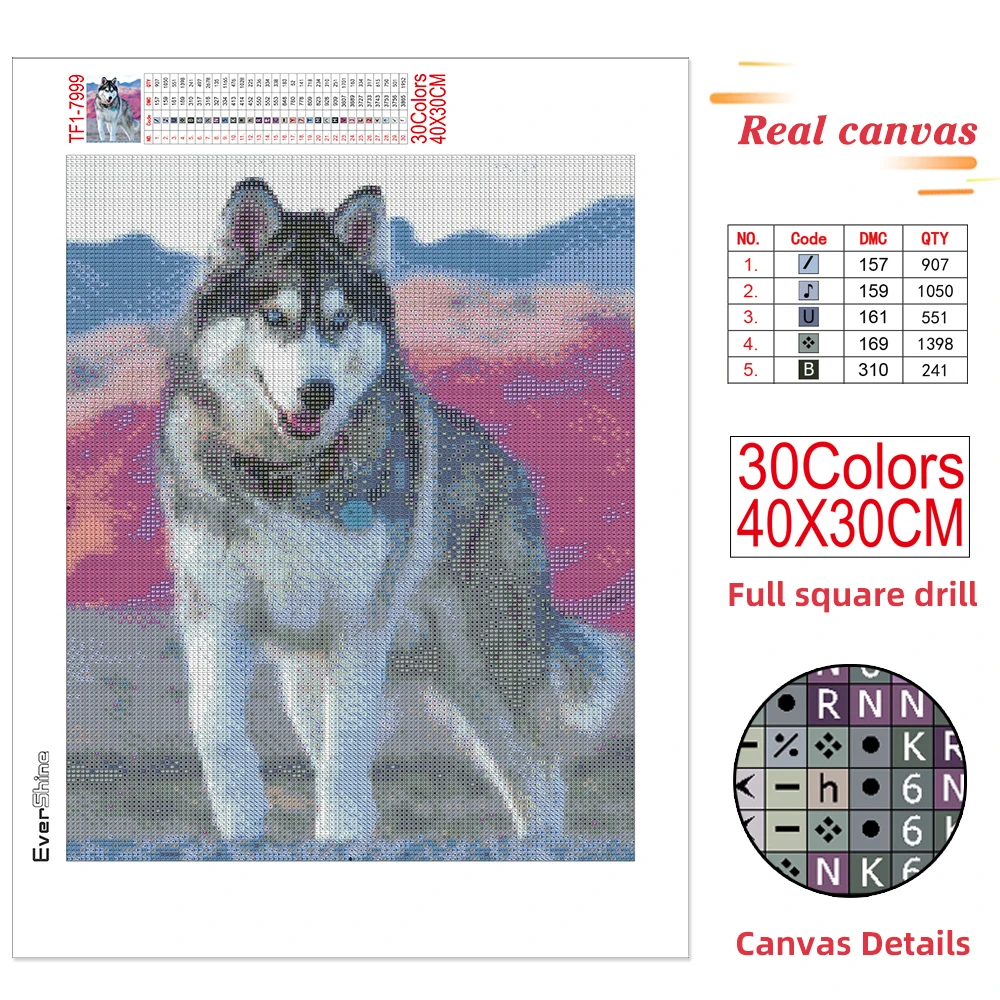 EverShine Diamond Painting Dog Full Square Diamond Embroidery Husky Rhinestones Mosaic Animal Cross Stitch Home Decor