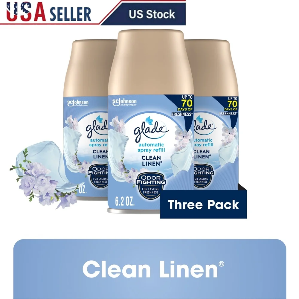 

Автоматический спрей-спрей для освежителя воздуха, чистое белье, 3 стержня, 3 x 6,2 унции