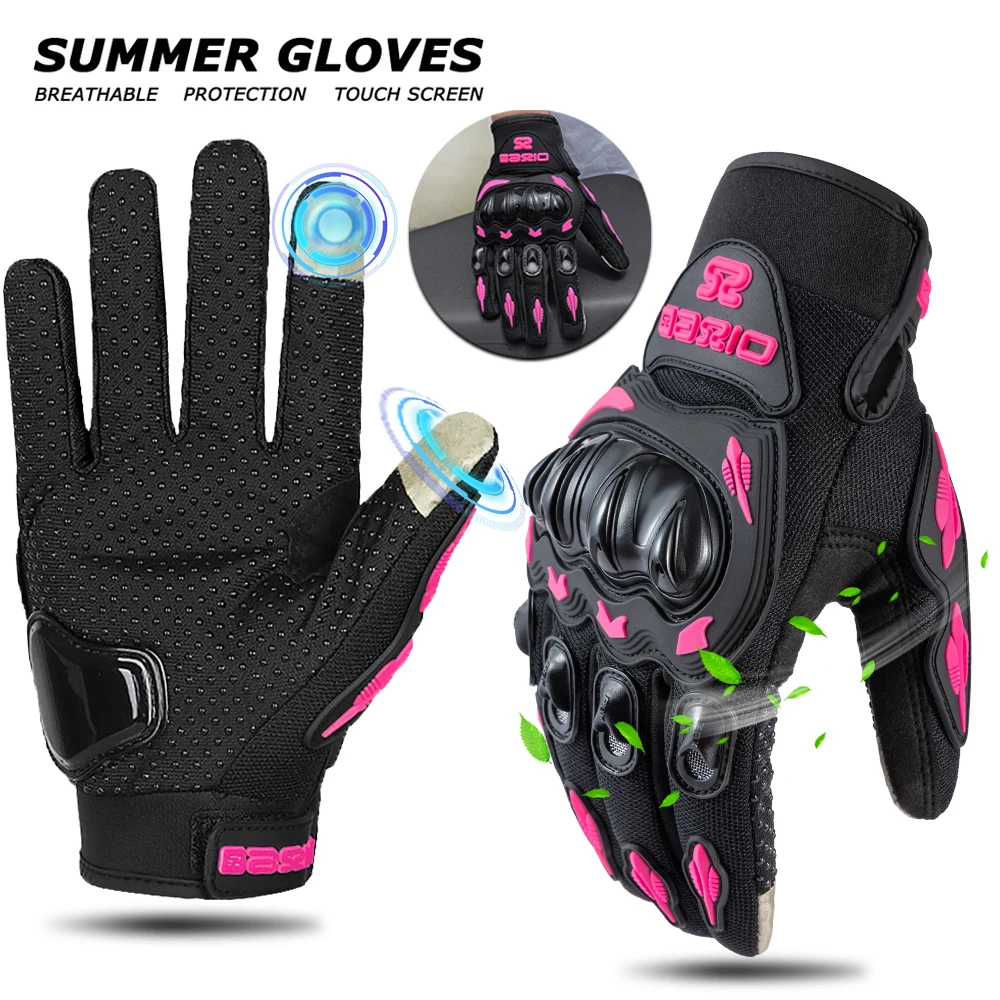 

Motorcycle Gloves Lady Pink Full Finger Summer Women Motocross Gloves Touch Screen Cycling Glove Anti-fall Shock-absorption S-XL