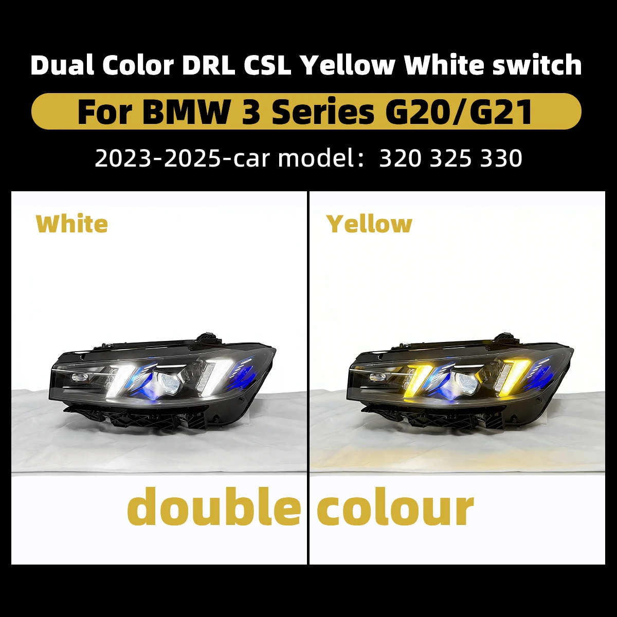 LED Headlight Assembly For BMW 3 Series G20 G21 2023-2025 Controlled White Yellow Switch DRL Plug And Play Car Accessories