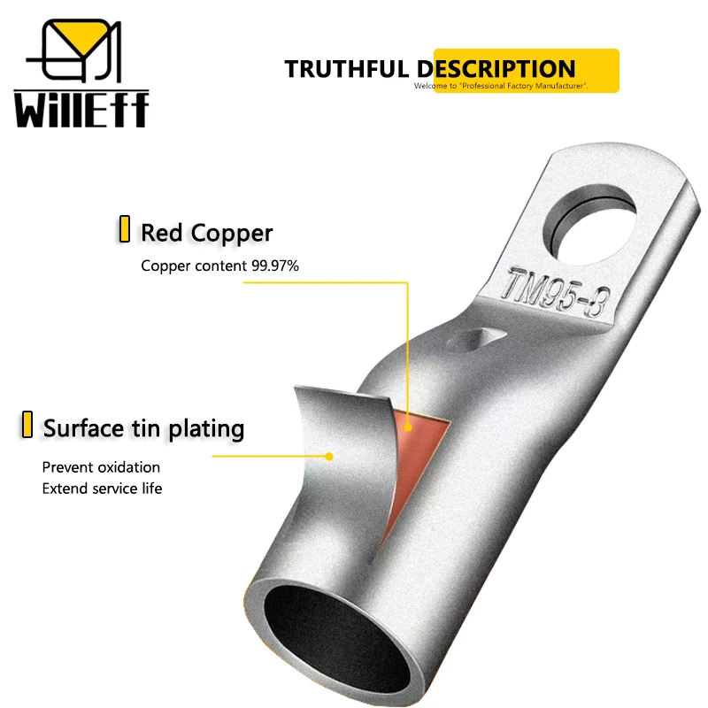 M5/M6/M8/M10M/M12 Ring terminal Lug Thicken Solid Small head Copper terminal Pure Copper Crimp Terminal Narrow head terminal lug