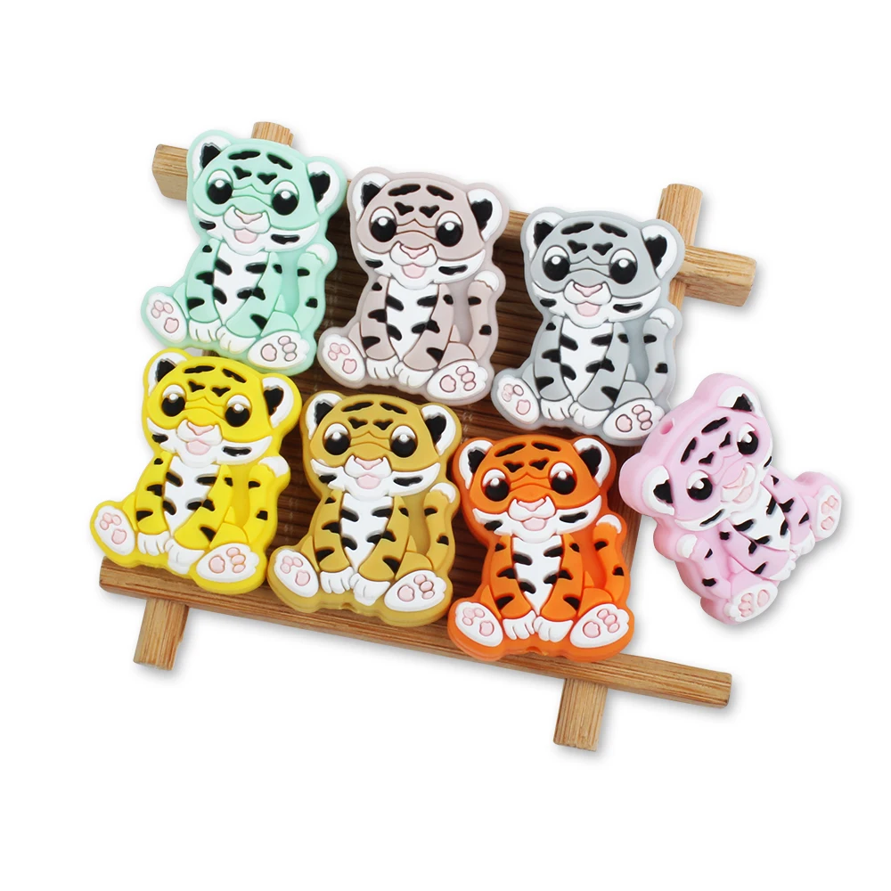 5/10Pcs Silicone Beads Tiger Animal Shape Focul Beads For Jewelry Making DIY Keychain Beaded Pen Bracelets Food Grade Accessorie