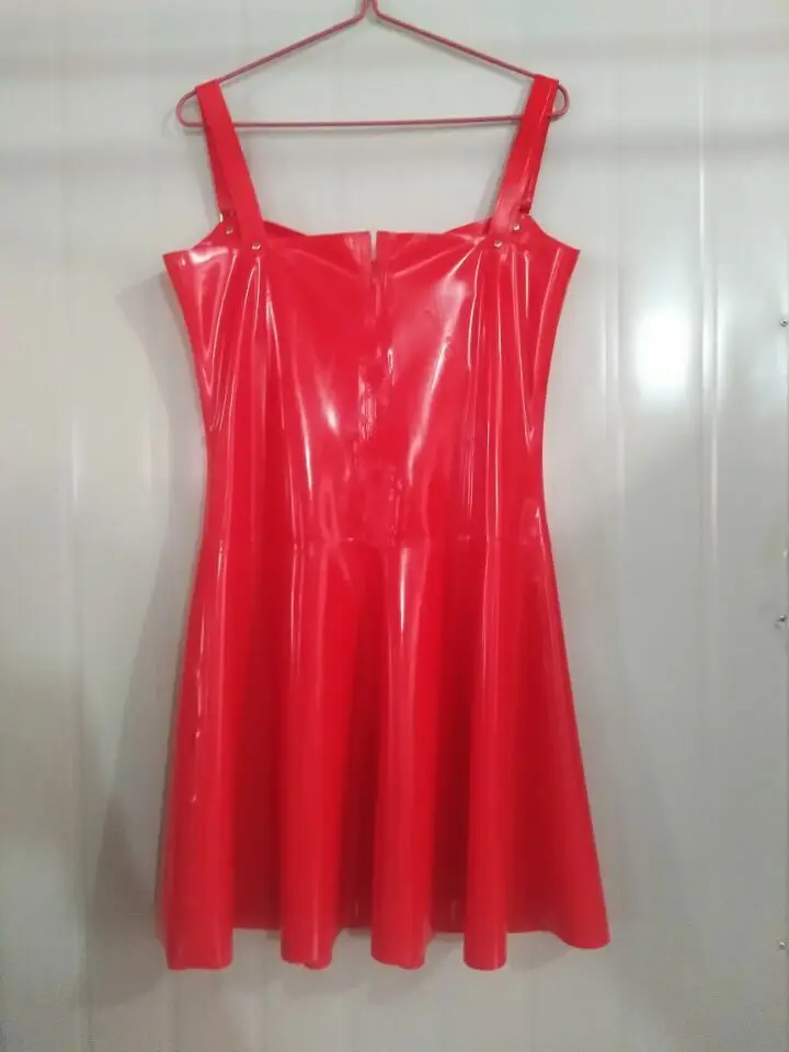 100%Latex Rubber Dress Gummi Rot Sexy Sleeveless Schlinge Falten kurz Kleid0.4mm Christmas