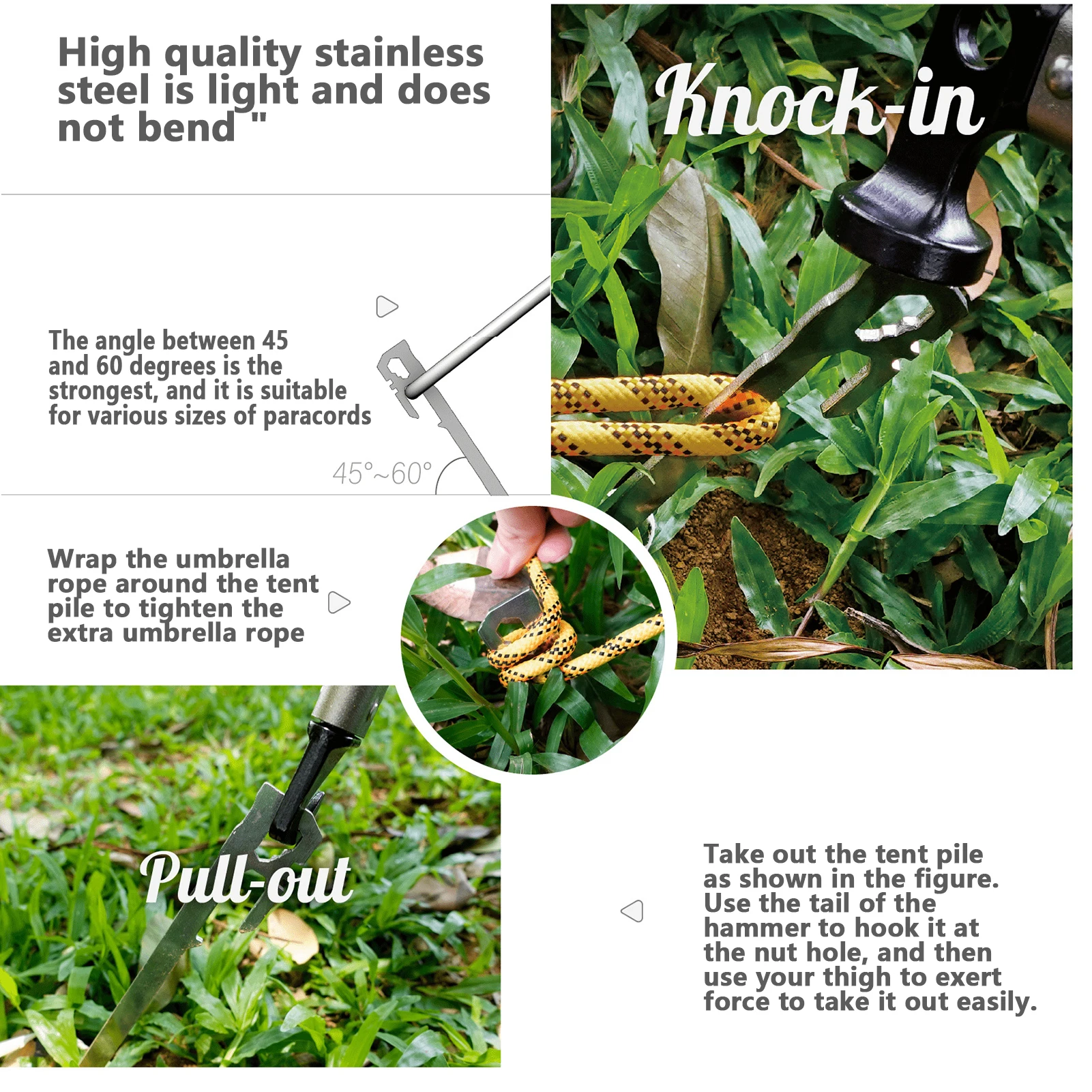 Camping Tent Stakes 6Pcs Canopy Tent Pegs 28cm Stainless Steel Garden Ground Nail beach Awnings Hammock Trampoline Accessories image 5
