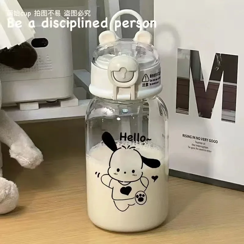 500ML Sanrio Hello Kitty Pochacco Transparent Straw Cup Anime Cartoon Kuromi Cinnamoroll for Kid Kawaii Bottle Water Cup Gifts