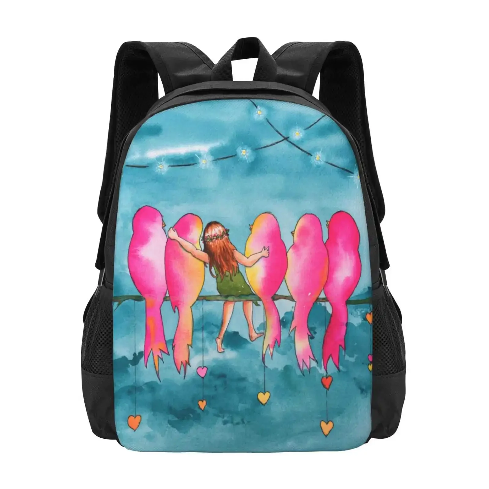 

Birds Of A Feather Hot Sale Schoolbag Backpack Fashion Bags Birds On Wire Child With Birds Friends