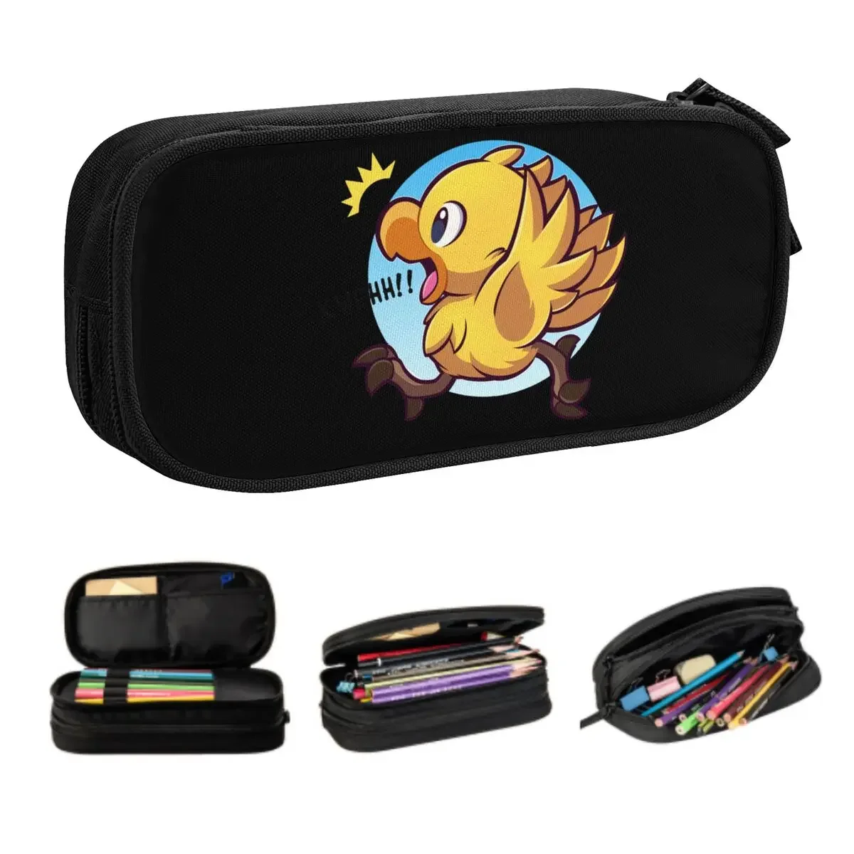 Custom Chocobo Yellow Bird Adventure Kawaii Pencil Case Large Capacity Final Fantasy Science Game Pencil Bag Student School