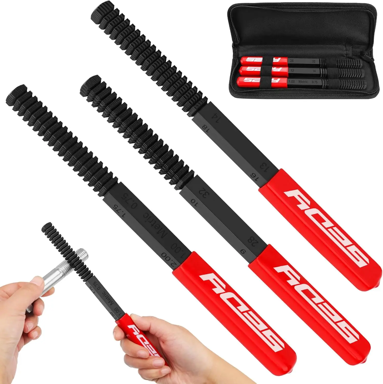 

SEDY 3PC Thread Restorer File Chaser Set Thread Restoring Chaser Files Metric and SAE Thread Restorer File Set