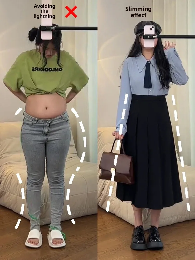 

Юбка миди А-силуэта с высокой талией для полных женщин, скрывающая бедра, для фигуры типа «груша», весна-осень, универсальная плиссированная юбка в клетку с высокой талией