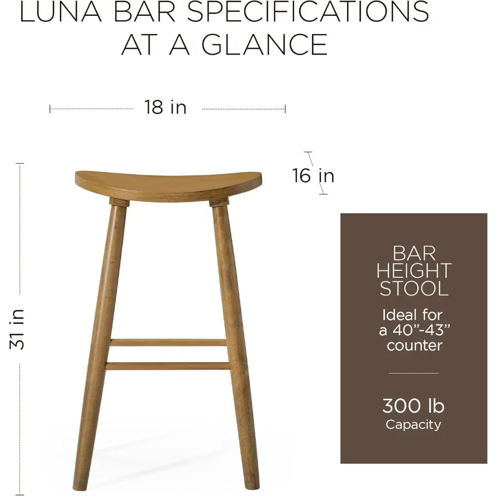 31 Inch Tall Bar Height Backless Modern Dining Barstool in Rustic Natural Wood Finish with Narrow Saddle Seat, Set of 3