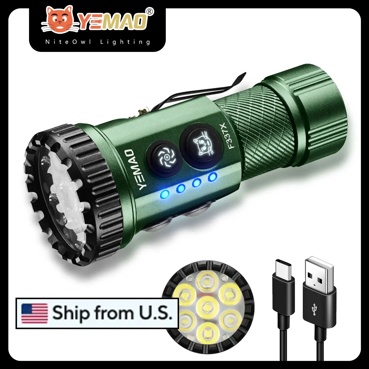 

YEMAO F337X Мощный светодиодный фонарик 7 светодиодов XTE 3000 люмен 200 метров 18650 Батарея Многоцветные вспомогательные фонари EDC Torches