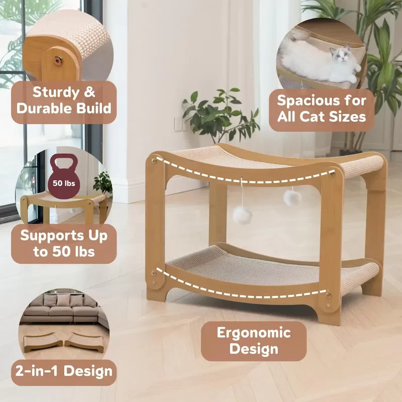 for ZMaker New Two Level Sisal Cat Scratcher Bed with Scratch Pad Comfortable Indoor Kitten Sleeping Post