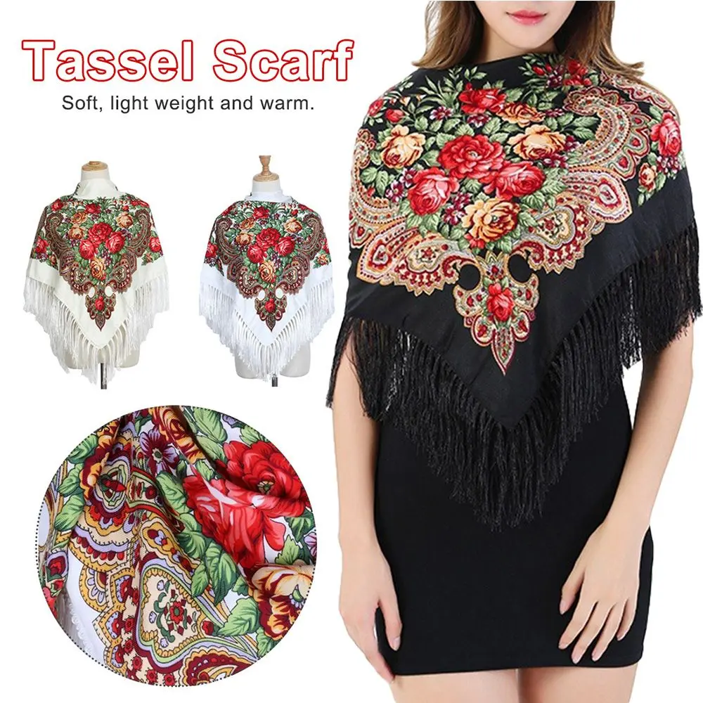 Cotton Women Floural Pashmina Big Size Printing Shawl Tassel Scarf Wraps Square Scarf