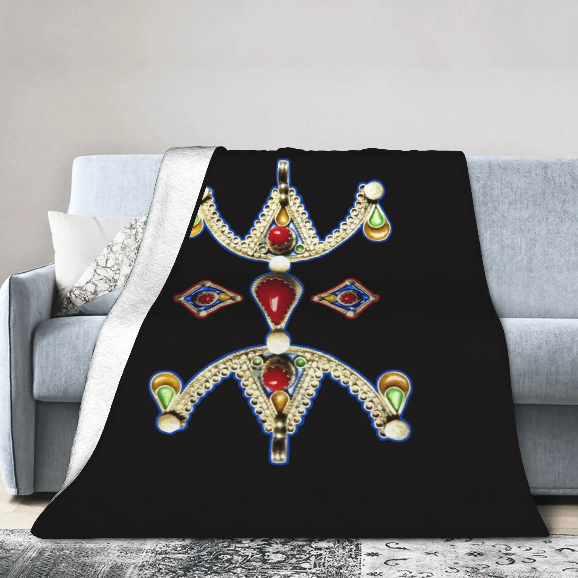 Custom Sofa Fleece Z Imazighen Kabyle Jewelry Throw Blanket Warm Flannel Amazigh Berber Ethnic Blankets for Bedroom Sofa Quilt
