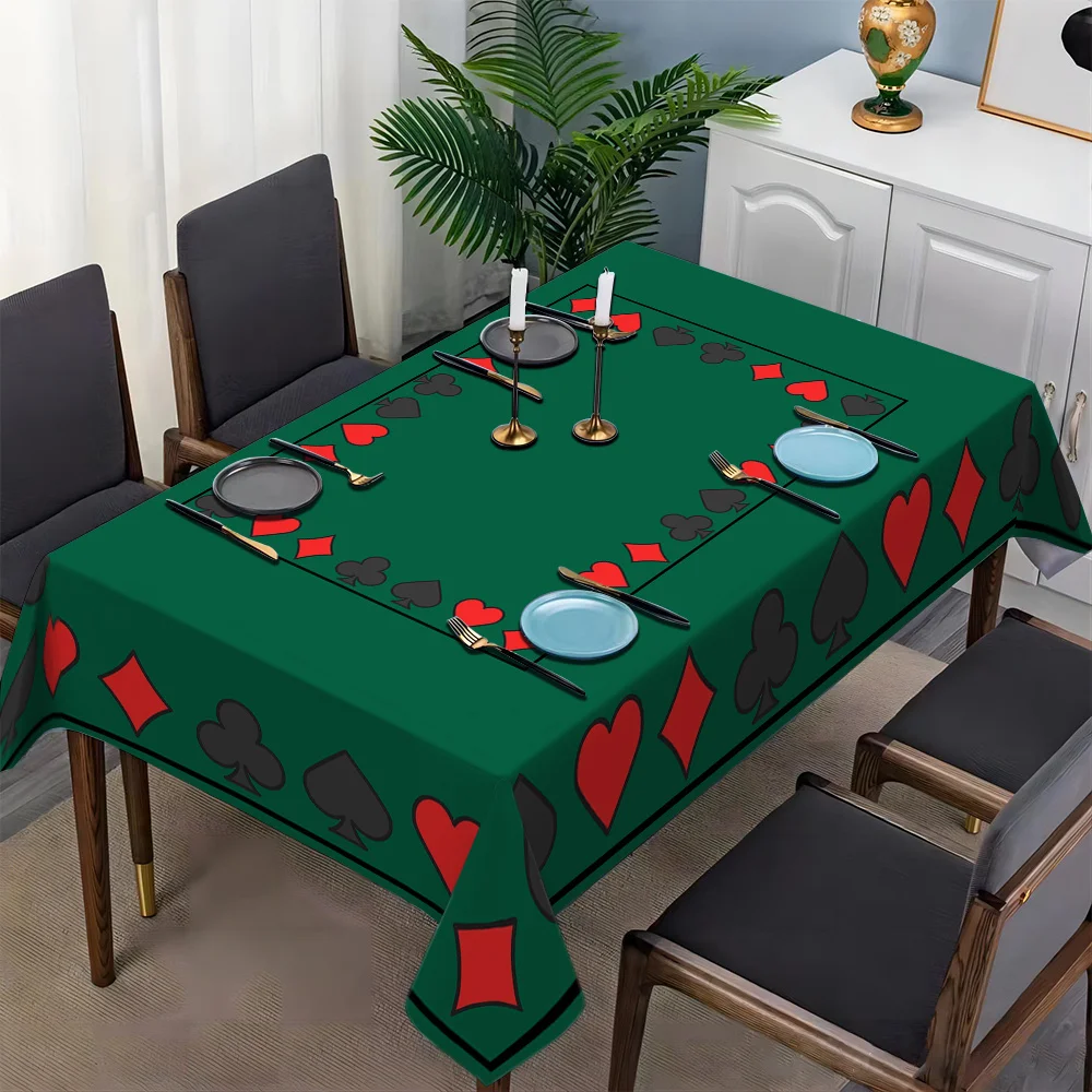 1 Stück Texas Hold'Em Spiel Bedruckte Tischdecke Rechteckige Tischdecke Haushalt Bedruckte Tischdecken Feiertagsparty-Dekoration