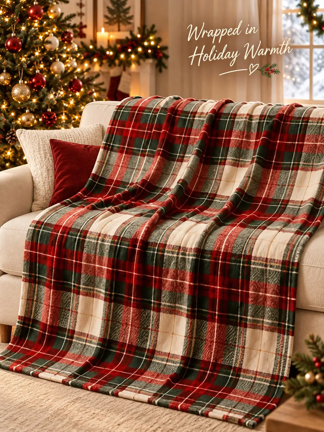 Christmas Farmhouse Plaid Flannel Blanket Rustic Check Throw Cover For Sofa Couch Bed Bedroom Living Room Guest Suite Cabin Reading Nook Holiday Decor Gathering Accent Housewarming Gift For Women Men Couples Family Friends Hostess Neighbors Coworkers