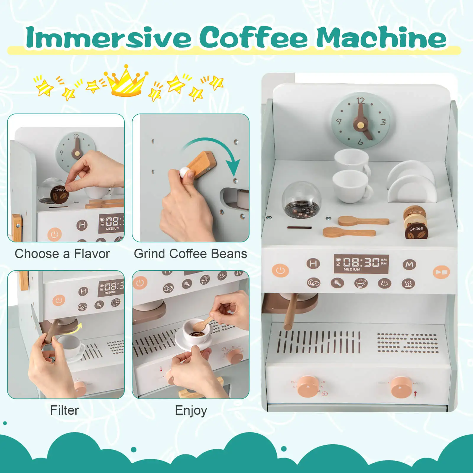 Kids Grocery Store Playset with Vending Machine Checkout Counter Coffee Maker