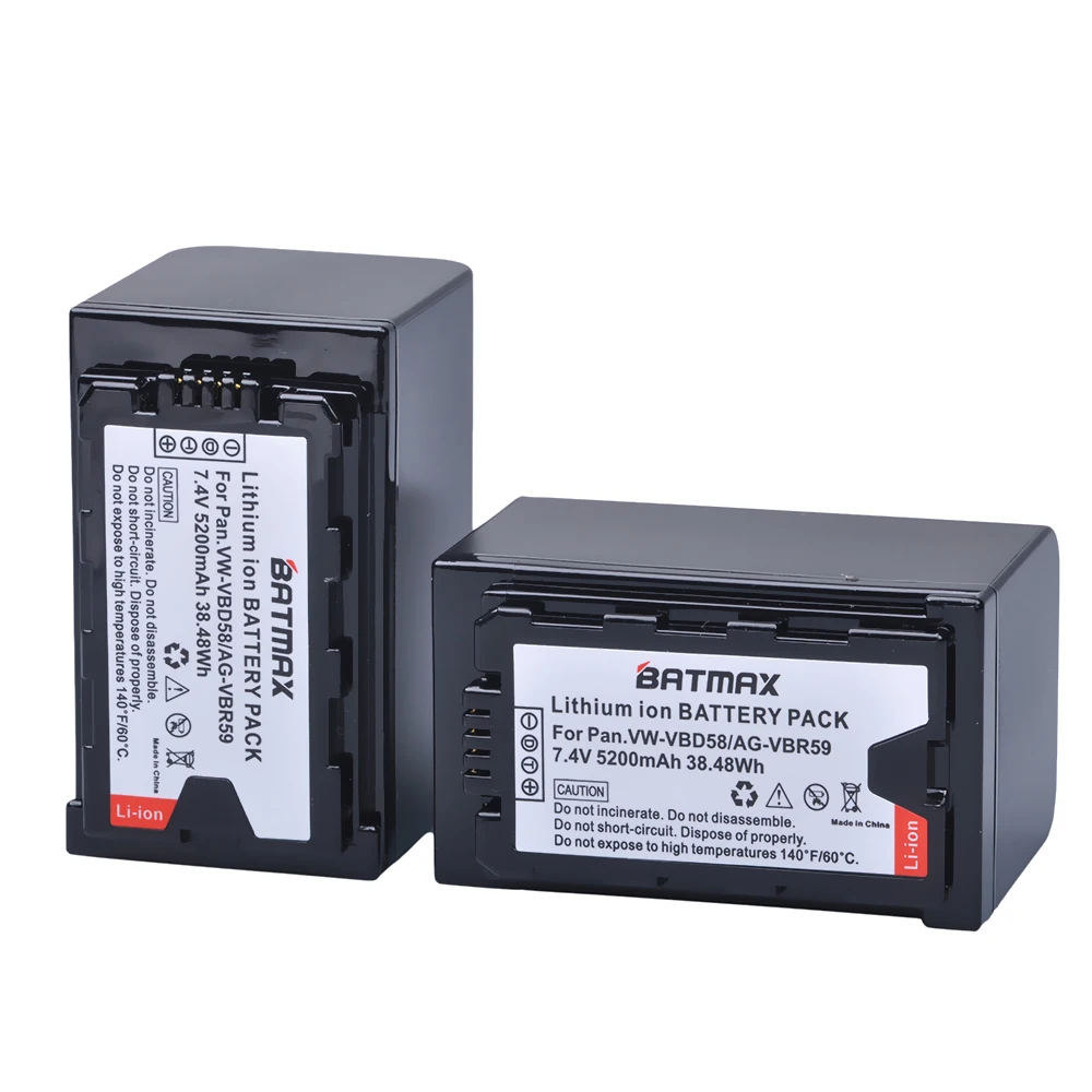 Batmax 5200mAh VW-VBD58 AG-VBR59 Battery+LED Rapid Dual Charger for Panasonic VBD78 HC-X2 HC-X20 AG-FC100MC BS1H HC-MDH2 HC-MDH3