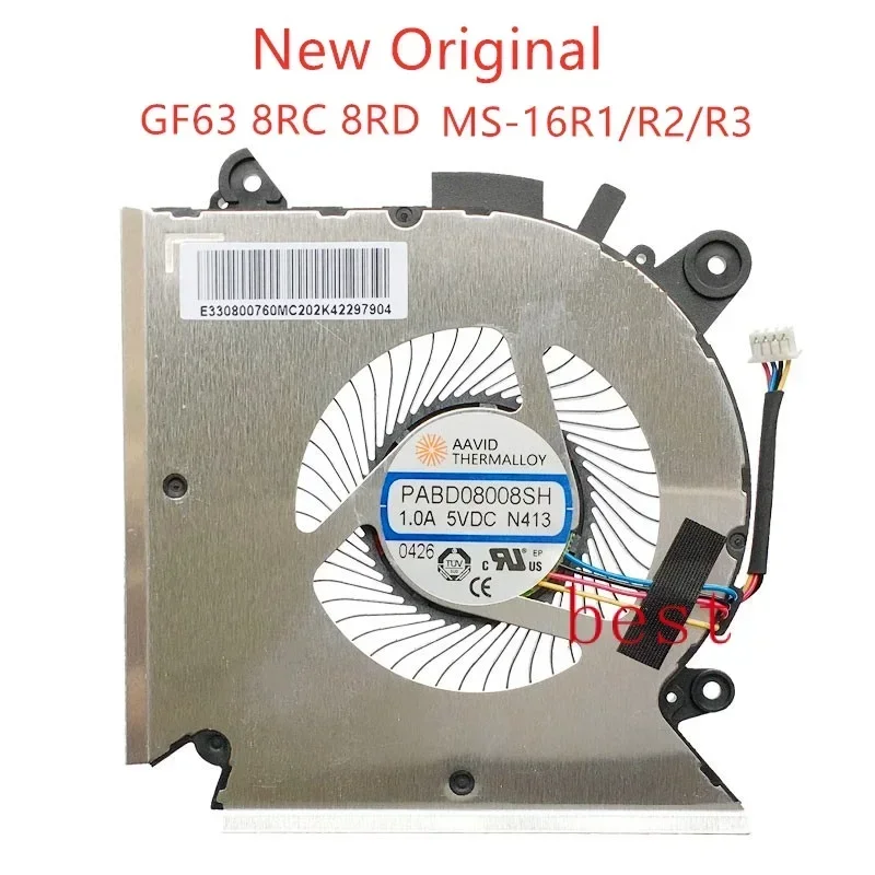 New Original Gaming laptop cooling fans For MSI GF63 8RC 8RD MS-16R1 MS-16R2/R3 PABD08008SH N413 E322500300A replacement 5V 4 PI