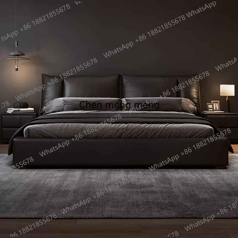 E182 Double Beds Frame Wood Queen Headboard Luxury 2 People Black Bed King Size Composite Leather Twin Bedroom Furniture