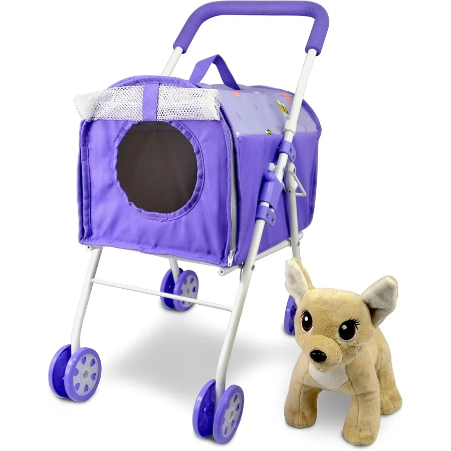 

ANIVIA Pet Stroller and Accessories for Ages 3 to 7 Year Olds Dog Toy for Toddlers 2 Pieces Play Dog Set Puppy Party Playset wi