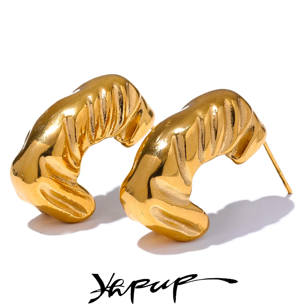 Yhpup Big Promotion Stainless Steel C Shape Geometric Hollow Unusual Earrings Waterproof Metal Daily Jewelry Wholesale