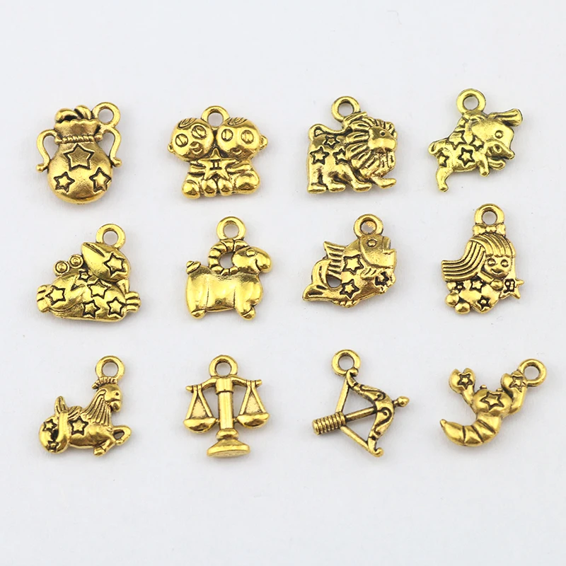 12Pcs Mixed Color Star Zodiac Sign Tibetan Mixed Charms Zinc Alloy Pendant Accessory For DIY Bracelet Necklace Jewelry Making