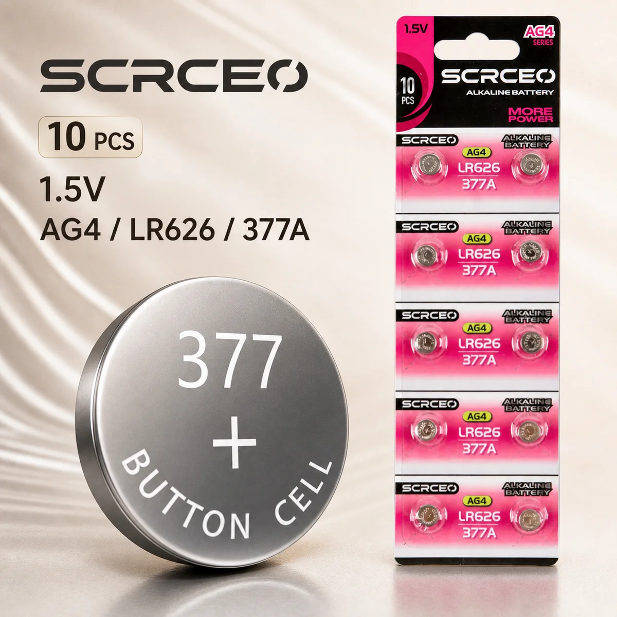 Alkaline Button Cell Battery AG4 LR626 1.55V, 377 SR626 177 626A 377A CX66W For Watch Toy Calculator Car Key Clock Stable Power