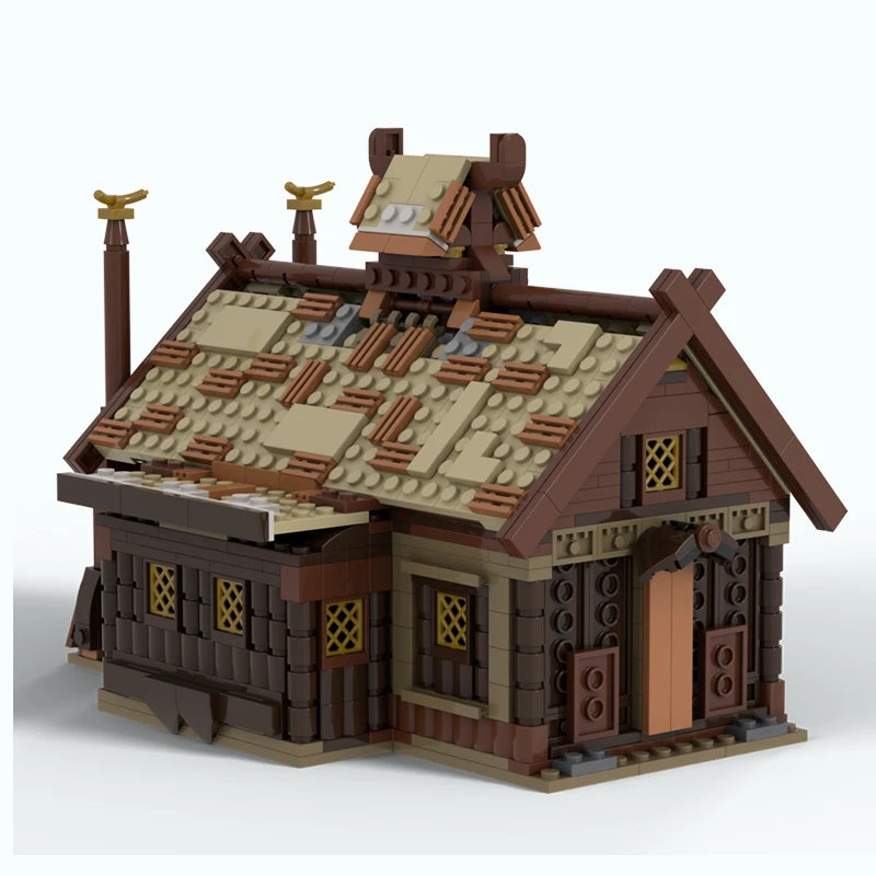 Spot MOC-186205 blocs de construction à assembler de petites particules, village Viking médiéval, modèle modulaire, maison dorée, collection de cadeaux à faire soi-même