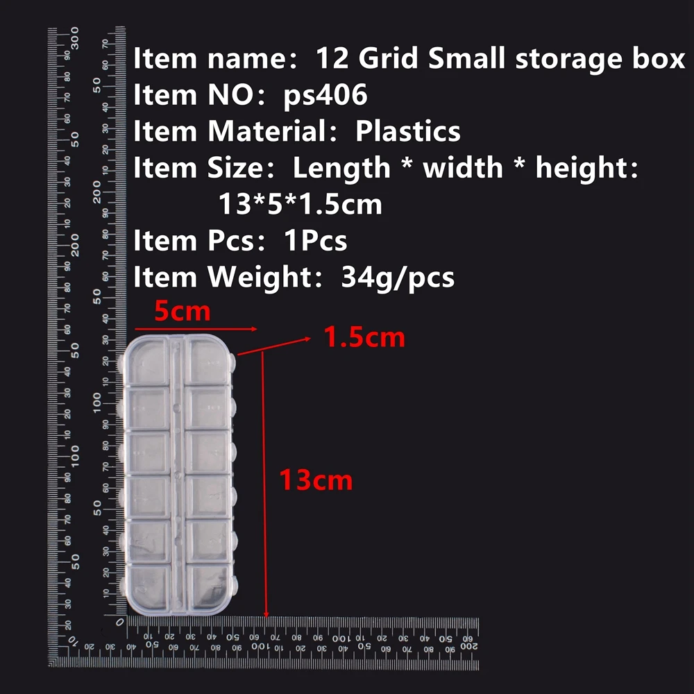 12Grid 13*5cm kotak penyimpanan plastik transparan panjang untuk membuat perhiasan