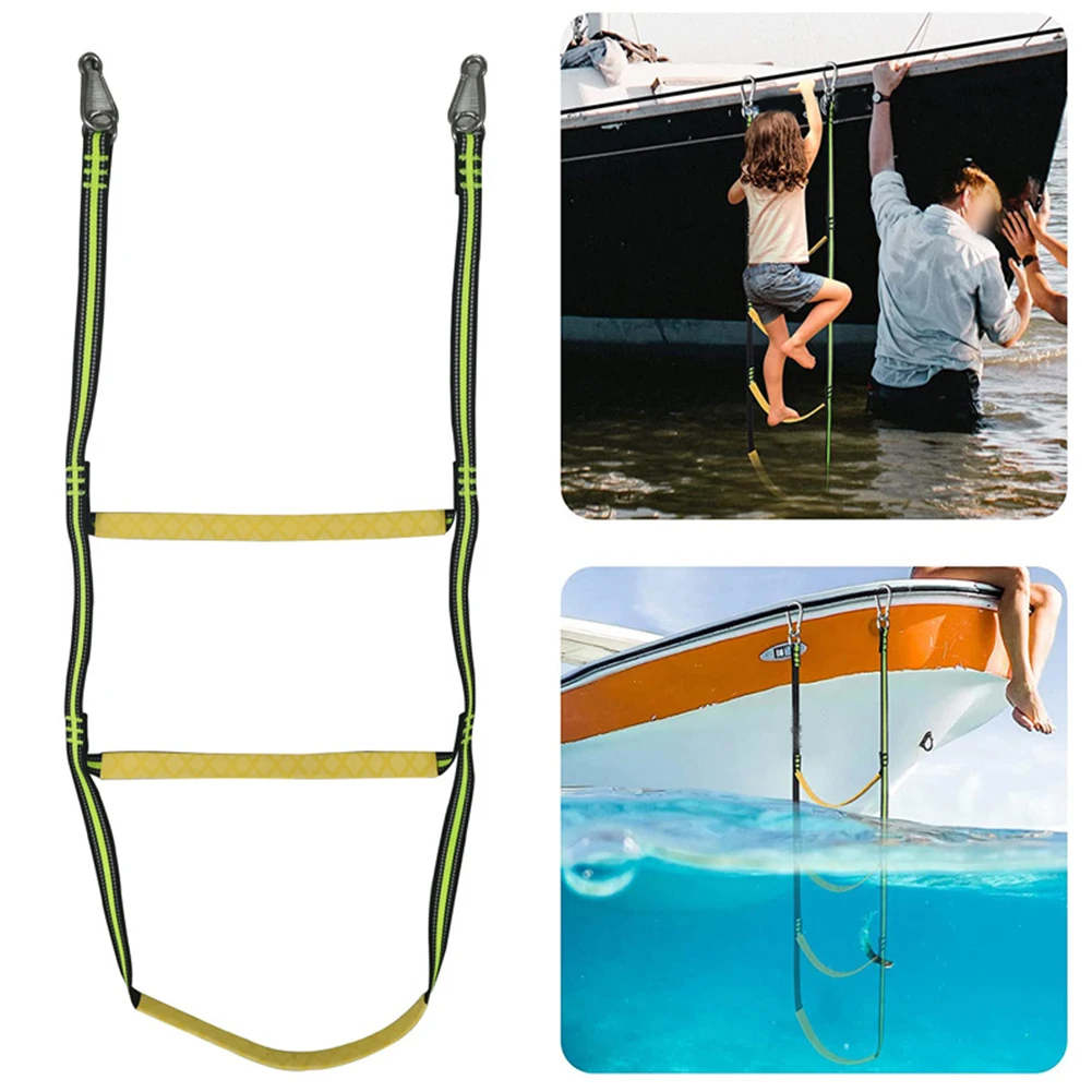 3/4 Step Boat Ladder Foldable Assist Board Rope Ladder For Kayak Inflatable Boat 3/4 Step Boat Ladder