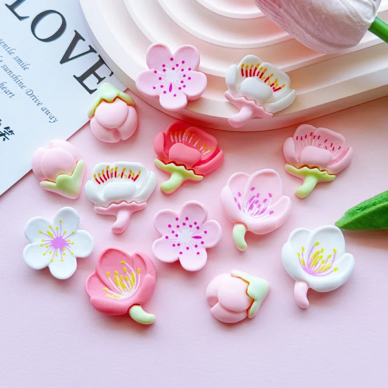 

5pcs Small fresh peach blossom cartoon resin DIY jewelry car mobile phone case refrigerator flatback hairpin hair band material