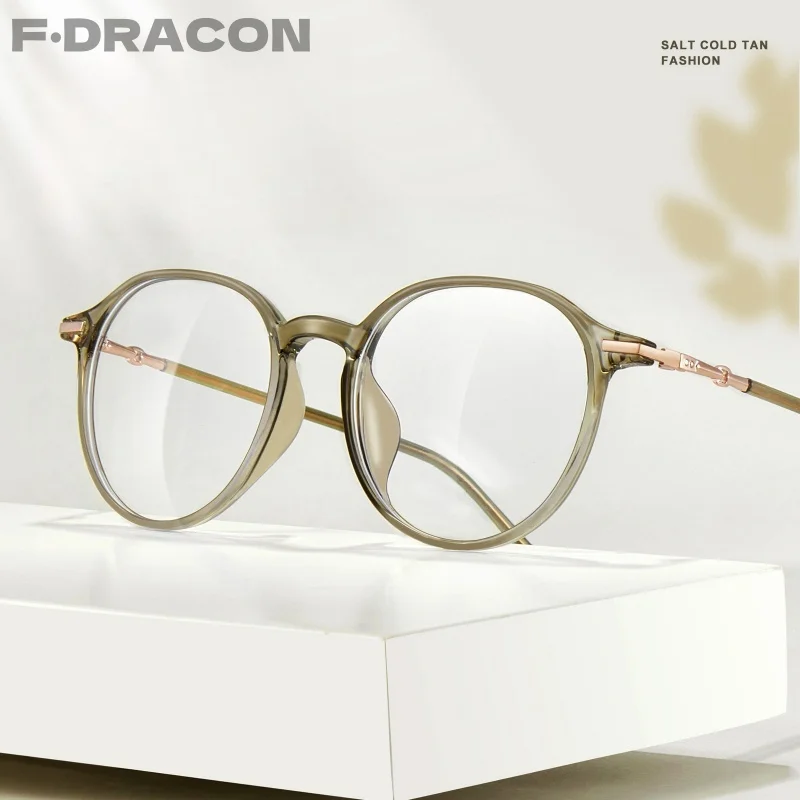 F·DRACON TR90 Eyeglass Frame Ultra Light Round Women's Glasses Frame 2024 New Optical Prescription Glasses Women's TJ5550