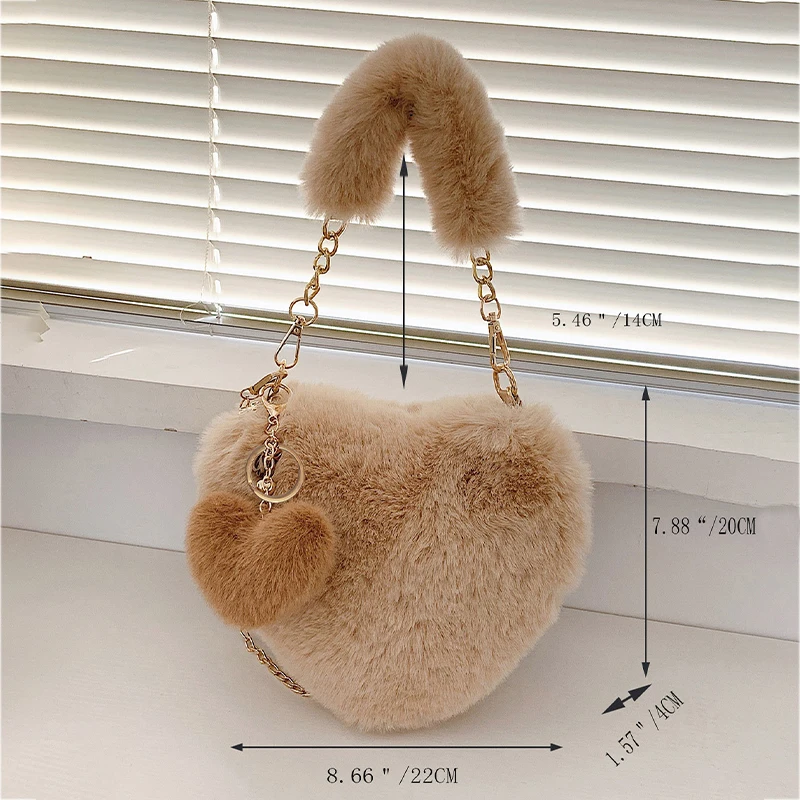 Petits sacs à main en fausse fourrure en forme de cœur pour femmes, peluche moelleuse, JOinitied, sac à main d'embrayage en fourrure pour dames, mode féminine, 03