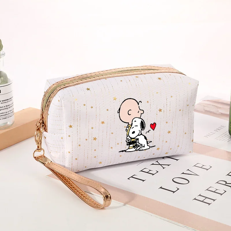 Bolsa de cosméticos Snoopy, bolsa de maquillaje impermeable de Color sólido, organizador de almacenamiento de artículos de tocador portátil de viaje, estuches de belleza para mujer