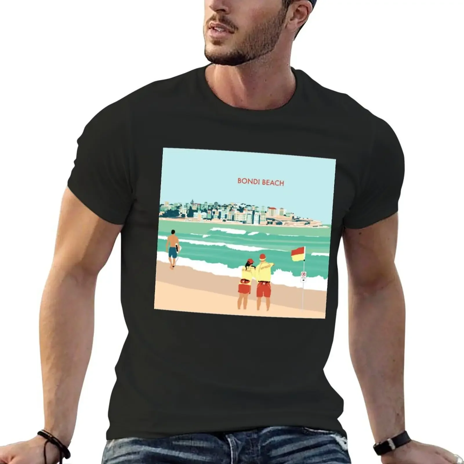 Bondi Beach Illustration Art T-Shirt oversized cheap stuff shirts men